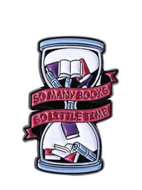 Book Lover Hourglass Enamel Pin — Pink & Purple